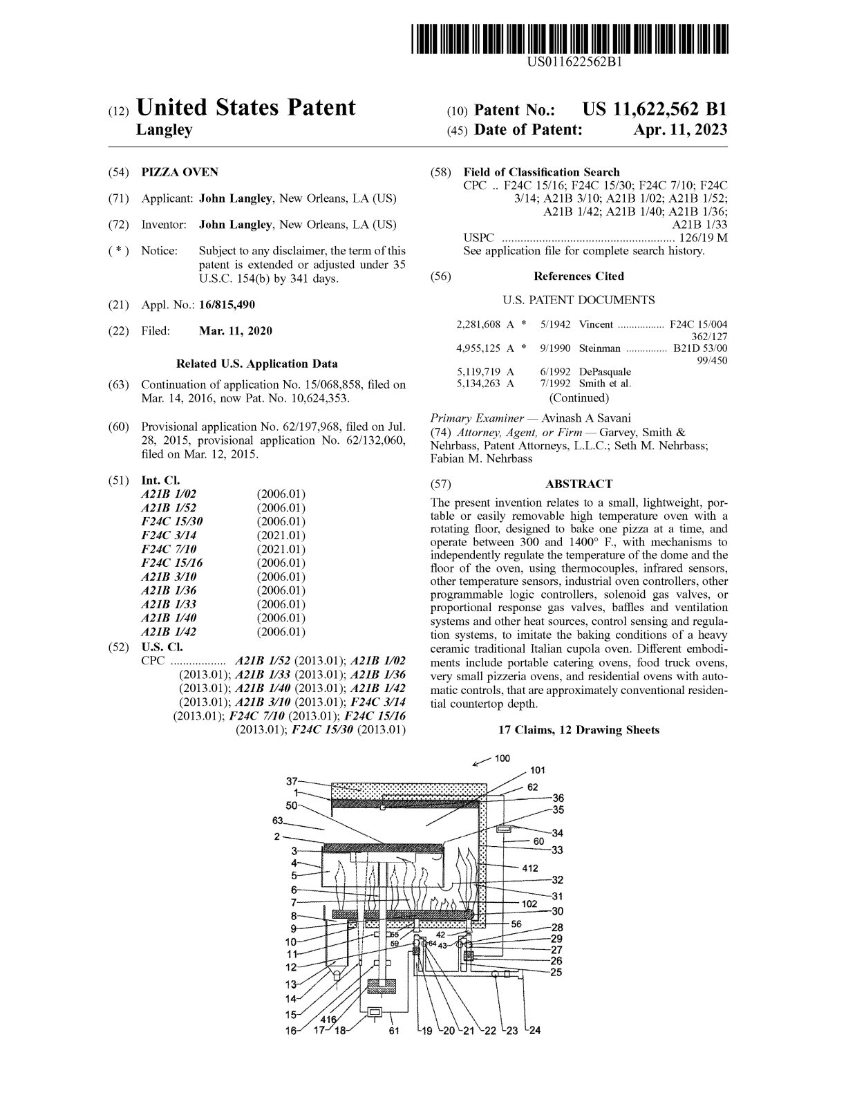US-11622562-B1 Pizza Oven