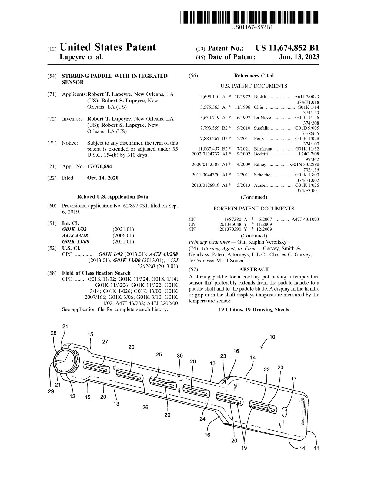 US-11674852-B1 Stirring paddle with integrated sensor