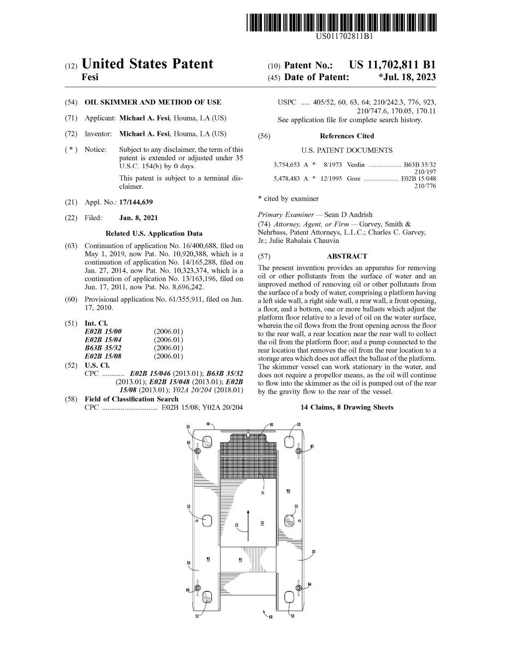 US-11702811-B1 Oil Skimmer and Method of Use
